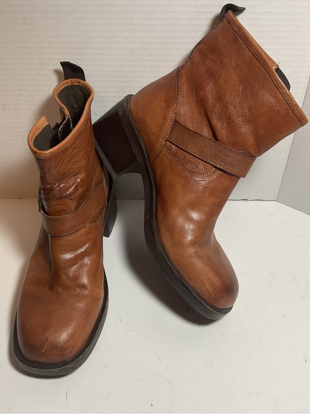 ROAN by Bed Stu Leather Buckle Ankle Boots Cognac - Picture 9 of 14